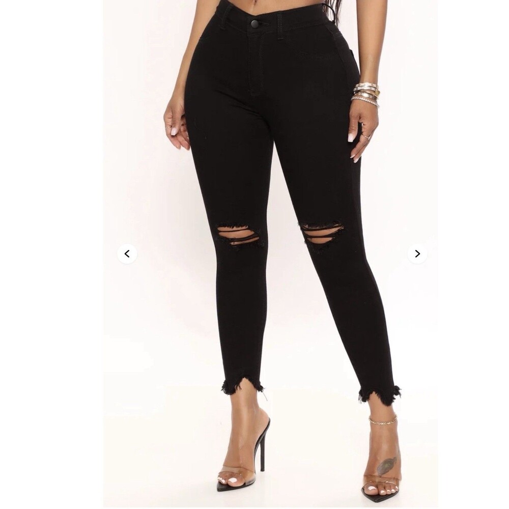 Fashionova Black Well Played Frayed Hem Jeans Plus Size 2X New